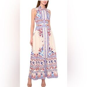 1. State. Cream Dress with Red and Blue Patterns. Size M